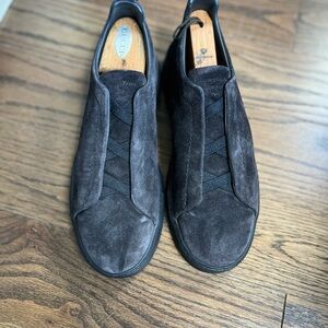 Zegna blue suede triple stitch